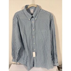 NWT Brooks Brothers Shirt Men's Large Regent Blue Gingham Check Long Sleeve E2